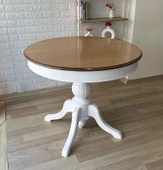 Silla Consept 100cm Açılır Yuvarlak Baba Ayaklı Yemek Masası Beyaz-Naturel - 1