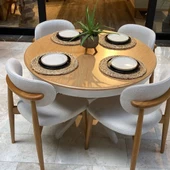 Silla Consept 100cm Açılır Yuvarlak Baba Ayaklı Yemek Masası Beyaz-Naturel - 2