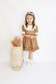 Kız Bebek Ruby Kahverengi Fırfırlı Dantel Detaylı Kısa Kollu Elbise Bandana Takım ELB-0070.16 thumbnail 4