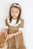 Kız Bebek Ruby Kahverengi Fırfırlı Dantel Detaylı Kısa Kollu Elbise Bandana Takım ELB-0070.16 thumbnail 2