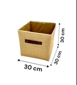 Jüt Kapaksız Dolap İçi Çamaşır Oyuncak Düzenleyici Katlanır Saklama Kutusu Organizer 30x30x30 cm - 7