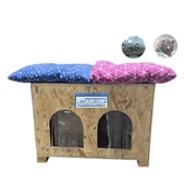 Reyo Kedi Evi Dış Ortam Uygun Ahşap Kedi Evi Double OSB Minderli 61x41x36 cm - 1