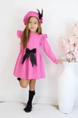 Kız Çocuk Pembe Sofia Pamuklu Fiyonk Detaylı Elbise Kep Abiye Takım thumbnail 8