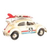 1385SS-EL YAPIMI DEKORATİF KUMBARALI ÇERÇEVELİ BEYAZ NO:53 METAL WOSWOS METAL ARAÇ 15*6*8 - 2