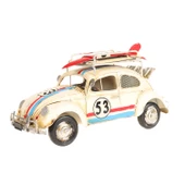 1385SS-EL YAPIMI DEKORATİF KUMBARALI ÇERÇEVELİ BEYAZ NO:53 METAL WOSWOS METAL ARAÇ 15*6*8 - 1