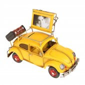 3396S-EL YAPIMI DEKORATİF KUMBARALI ÇERÇEVELİ SARI METAL WOSWOS METAL ARAÇ 25*11*15 - 4