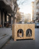 Reyo Kedi Evi Dış Ortam Uygun Ahşap Kedi Evi Double OSB 61x41x36 cm Bölmeli - CAT50 thumbnail 2