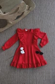Kız Çocuk Catherine Kırmızı Fiyonklu Fırfırlı Uzun Kol Keten 23 Nisan 29 Ekim Gösteri Elbisesi thumbnail 8