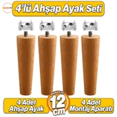 4'lü Set Ahşap 12 cm Mobilya Koltuk Kanepe Sehpa Masa Ayağı Ayakları M8 Civatalı Bağlantı Aparatlı thumbnail 1