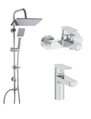 Artema Flow Square Krom Banyo Bataryası + Lavabo Bataryası + Duxxa Mirage Krom Tepe Duş Seti - 1