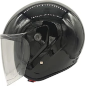 Motosiklet Kaskı Parlak Siyah Motor Kask Yarım Açık Kask Geniş Açı Abs Kabuk Malzeme Motor Kask L-XL - 2