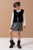Siyah Peluş Yelekli Badili Kız Çocuk Şort Etekli Takım 19556 - 3