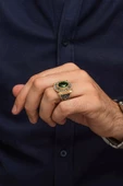 Oval Yeşil Taşlı 925 Gümüş Erkek Yüzük thumbnail 3