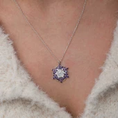 Gümüş Mor Lotus Desenli Çiçek Kadın Kolye  SL9963 thumbnail 6