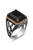 Siyah Taşlı 925 Gümüş Erkek Yüzük thumbnail 2