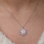 Gümüş Pembe Lotus Desenli Çiçek Kadın Kolye  SL9964 thumbnail 4