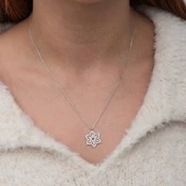 Gümüş Baget Taşlı Çiçek Kadın Kolye SL9970 thumbnail 4