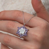 Gümüş Mor Lotus Desenli Çiçek Kadın Kolye  SL9963 thumbnail 5