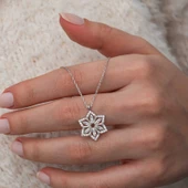 Gümüş Baget Taşlı Çiçek Kadın Kolye SL9970 thumbnail 6