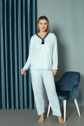 Kadın Orta Yaş ve Üzeri Regular Yüksek Kalite Puantiyeli Pamuk Bambu Anne Pijama Takımı 143 - 10