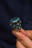 Aqua Mavi Taşlı 925 Gümüş Erkek Yüzük thumbnail 4