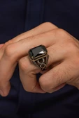 Siyah Taşlı 925 Gümüş Erkek Yüzük thumbnail 1
