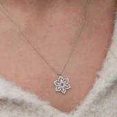 Gümüş Baget Taşlı Çiçek Kadın Kolye SL9970 thumbnail 5