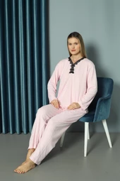 Kadın Orta Yaş ve Üzeri Regular Yüksek Kalite Puantiyeli Pamuk Bambu Anne Pijama Takımı 143 - 2