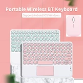 Samsung Galaxy Tab A SM-T287 7" Uyumlu Kablosuz Bluetooth Şarjlı TouchPad'li Klavye Mouse Seti - Pembe - 2