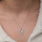 Gümüş Kalpli Beyaz Gül Kadın Kolye  SL9971 thumbnail 10