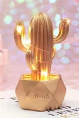 Led Işıklı Sevimli Kaktüs Dekoratif Masa Lambası Mini Biblo Gece Lambası-GOLD - 8