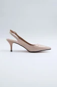 Kadın Abiye Stiletto Bej Rugan Sivri Burun Arka Açık 6cm Topuklu Tam Kalıp - 7