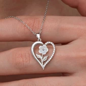 Gümüş Kalpli Beyaz Gül Kadın Kolye  SL9971 thumbnail 2