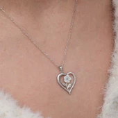 Gümüş Kalpli Beyaz Gül Kadın Kolye  SL9971 thumbnail 6