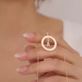 925 Ayar Gümüş Taşlı Harfli Dokulu Çerçeve Kolye thumbnail 1