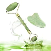 Çift Taraflı 2li Cilt Yüz Masaj Aleti Jade Roller Yeşim  Taşı Seti - 3