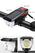 Solar Enerjili USB ile Şarj Edilebilir Ledli Bisiklet Feneri Kornalı ve Su Geçirmez Far - 11