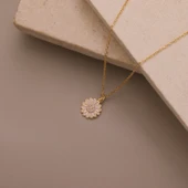 925 Ayar Gümüş Taşlı Papatya Kolye - 3