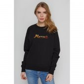 Metin2 Logo Baskılı Siyah Kadın Örme Sweatshirt Uzun kol - 1