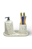 Modern Tasarımlı Mermer Temalı Beton Banyo Aksesuar Seti (3 Parça) - 9