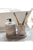 Estetik Mermer Desenli Beton Banyo Aksesuar Seti (3 Parça) - 1