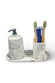 Modern Tasarımlı Mermer Temalı Beton Banyo Aksesuar Seti (3 Parça) - 6