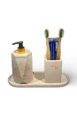 Modern Tasarımlı Mermer Temalı Beton Banyo Aksesuar Seti (3 Parça) - 4