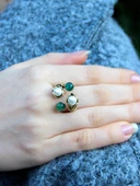 Doğal Taş Yeşil Akik Doğal Taşlı İncili 4'lü Ayarlanabilir Antik Yüzük euy55iya thumbnail 2