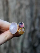 Doğal Taş 3'lü Doğal Taşlı Ayarlanabilir Altın Kaplama Kadın Yüzük Pembe Kuvars Ametist Sitrin eouy4sap thumbnail 3