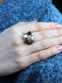 Doğal Taş Ametist Doğal Taşlı İncili 4'lü Ayarlanabilir Antik Yüzük euy55iamt thumbnail 2