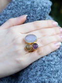 Doğal Taş 3'lü Doğal Taşlı Ayarlanabilir Altın Kaplama Kadın Yüzük Pembe Kuvars Ametist Sitrin eouy4sap thumbnail 2