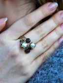 Doğal Taş Labradorit Doğal Taşlı İncili 4'lü Ayarlanabilir Antik Yüzük euy55ilbt thumbnail 1