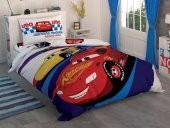 Taç Lisanslı Disney Cars Race Tek Kişilik Nevresim Takımı - 1