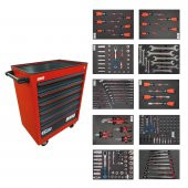 Brio Hareketli Tekerlekli Takım Dolabı Takım Arabası 6 Çekmeceli Kilitli Pro Ss 258 Parça Kırmızı Dolu - 1